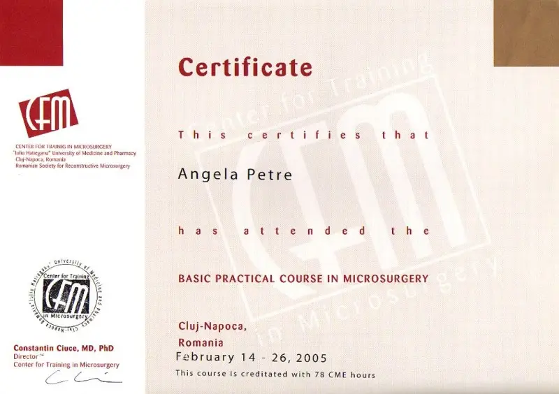 Curs Practic de Microchirurgie, Dr. Angela Petre, Cluj-Napoca