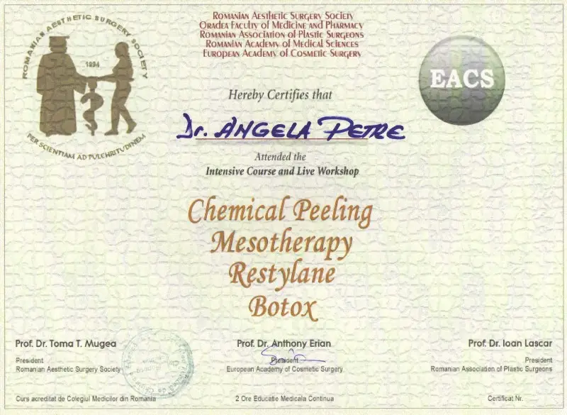 Curs Intensiv Peeling Chimic, Mezoterapie și Injectabile, Dr. Angela Petre, București