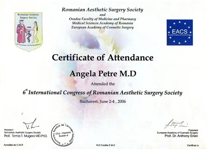 Al 6-lea Congres al Societății Române de Chirurgie Estetică, Dr. Angela Petre, București