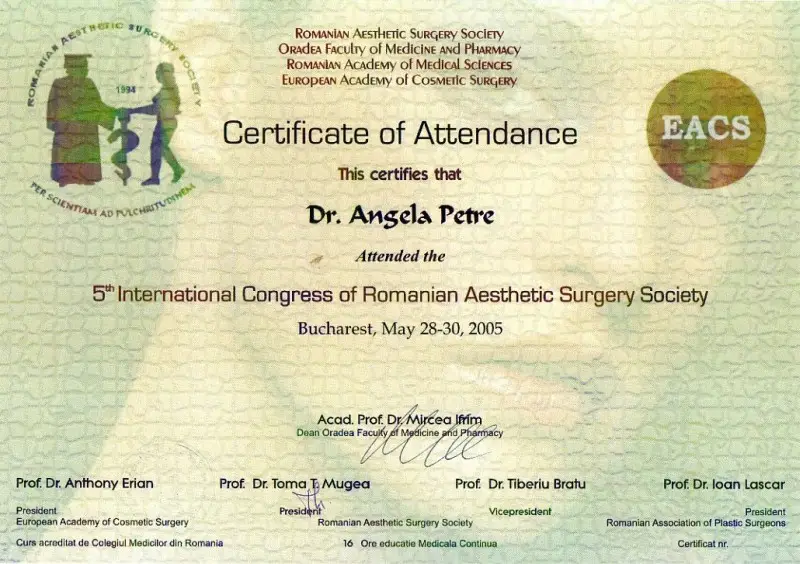 Al 5-lea Congres al Societății Române de Chirurgie Estetică, Dr. Angela Petre, București