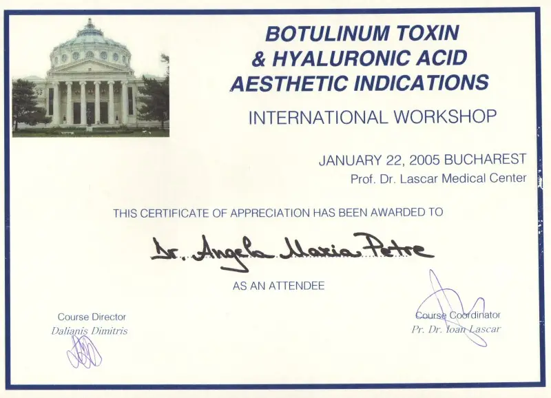 Workshop Toxină Botulinică și Acid Hialuronic – Indicații Estetice, Dr. Angela Petre, București