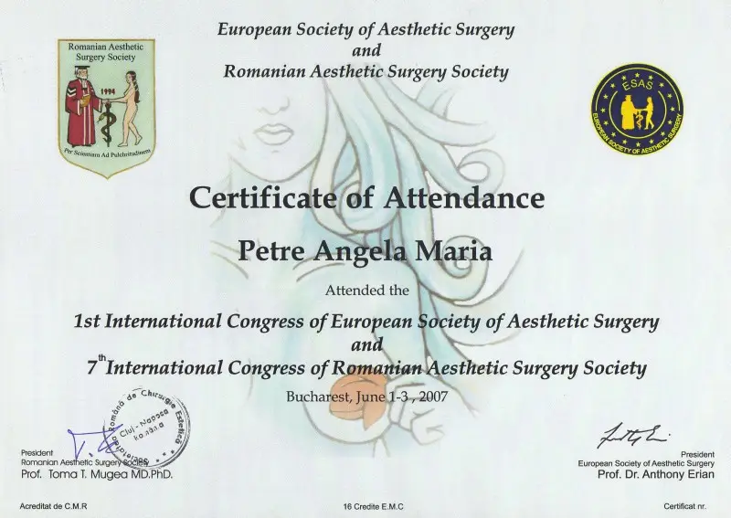 Primul Congres European de Chirurgie Estetică, Dr. Angela Petre, București