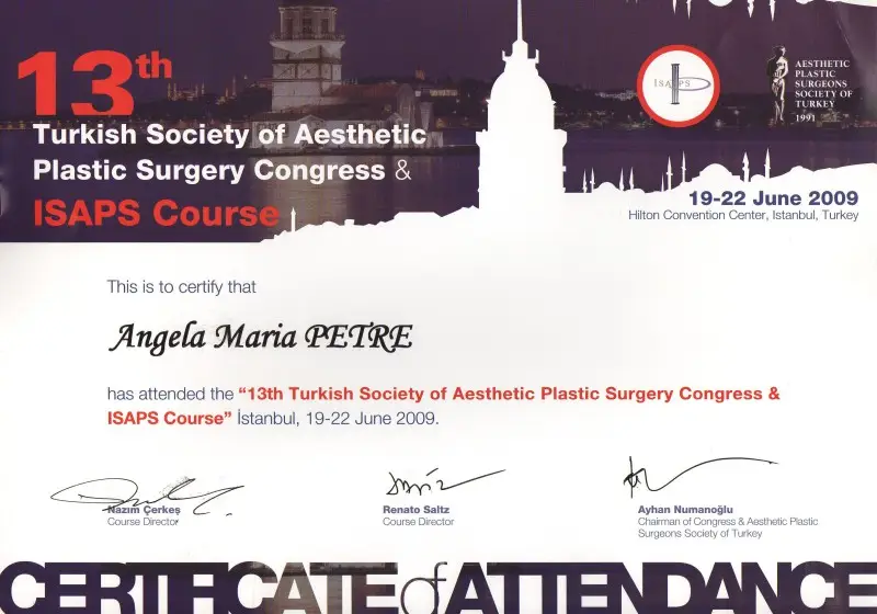 Al 13-lea Congres Turc de Chirurgie Estetică și Curs ISAPS, Dr. Angela Petre, Istanbul