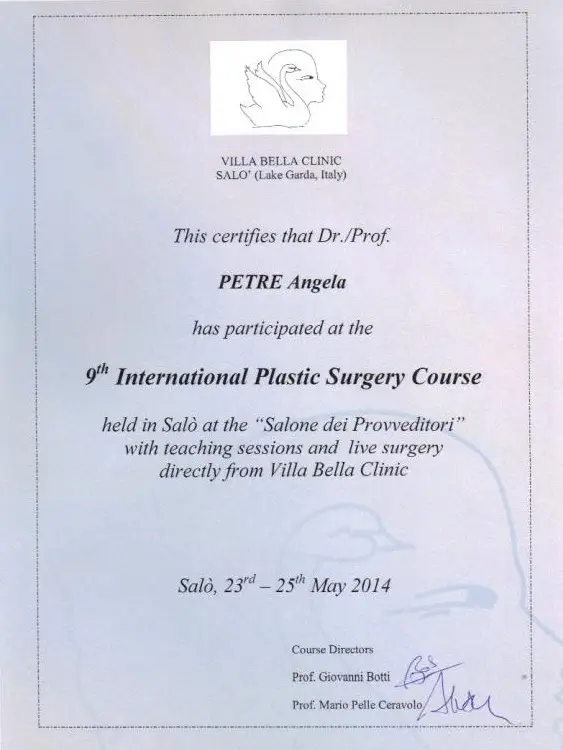 Al 9-lea Curs Internațional de Chirurgie Plastică, Dr. Angela Petre, Villa Bella Clinic, Salo
