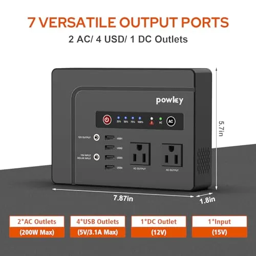 Powkey Solar Generator with Panel, 146Wh/200W Portable Power Station with Solar Panel 40W, 110V Pure Sine Wave DC/USB/AC Outlet Electric Generator Battery Backup for Outdoor Camping Emergency Home Use 3 Powkey Solar Generator with Panel, 146Wh/200W Portable Power Station with Solar Panel 40W, 110V Pure Sine Wave DC/USB/AC Outlet Electric Generator Battery Backup for Outdoor Camping Emergency Home Use - Image 3