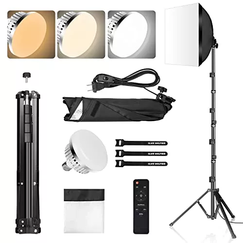 Home 23 SLOW DOLPHIN Photography Studio Softbox Lighting Kit with 16"X16" Softbox and 3 Colors Temperature 85W LED Bulb with Remote,Professional Photo Studio Equipment for Portrait,Video YouTube (1PACK)