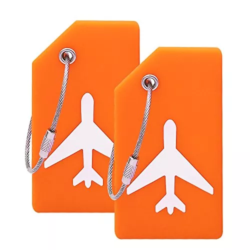 Home 28 Silicone Luggage Tag with Name ID Card Perfect to Quickly Spot Luggage Suitcase (Plane 2Pcs Orange)