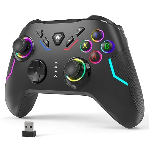 YCCSKY Wireless PC Gaming Controller for Windows (7/8/10/11), Compatible Nintendo Switch and Steam Deck, 9 Color LED Light Gamepad with Turbo Function, Adjustable Vibration & Headphone Jack๏ผ2.4G๏ผ