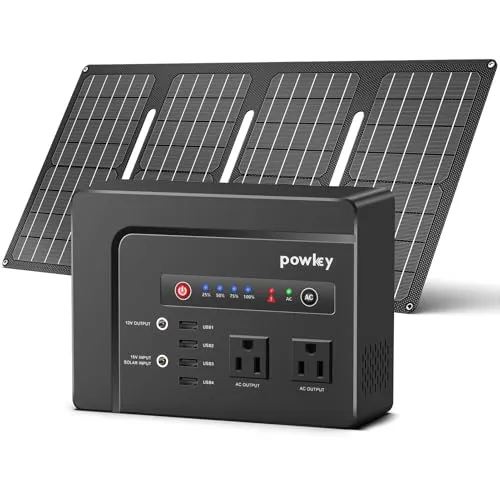 Powkey Solar Generator with Panel, 146Wh/200W Portable Power Station with Solar Panel 40W, 110V Pure Sine Wave DC/USB/AC Outlet Electric Generator Battery Backup for Outdoor Camping Emergency Home Use