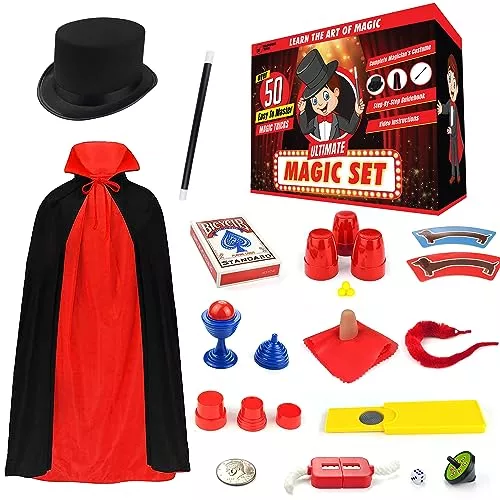 Home 42 BLOONSY Magic Kit for Kids | Magic Tricks Set for Kids Age 6 8 10 12 | Magician Costume for Pretend Play with Easy to Follow Guide and Video Instructions Included