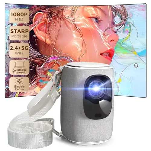 ONOAYO GivingYou AY2Pro Projector With WiFi And Bluetooth, Mini Projector, Adjustable Carrying Strap Go Anywhere, Outdoor Projector, Electric Focus & Auto Vertical Keystone, Projector (White)