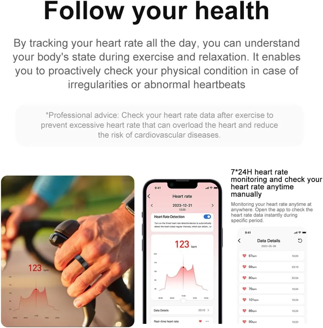 Smart Ring,Fitness Tracker Ring,Sleep Tracker Ring-Health Heart Rate, Oximetry, Sleep, Exercise Monitoring, Compatible with iOS and Android(Black, US-10) 6 Smart Ring,Fitness Tracker Ring,Sleep Tracker Ring-Health Heart Rate, Oximetry, Sleep, Exercise Monitoring, Compatible with iOS and Android(Black, US-10) - Image 6