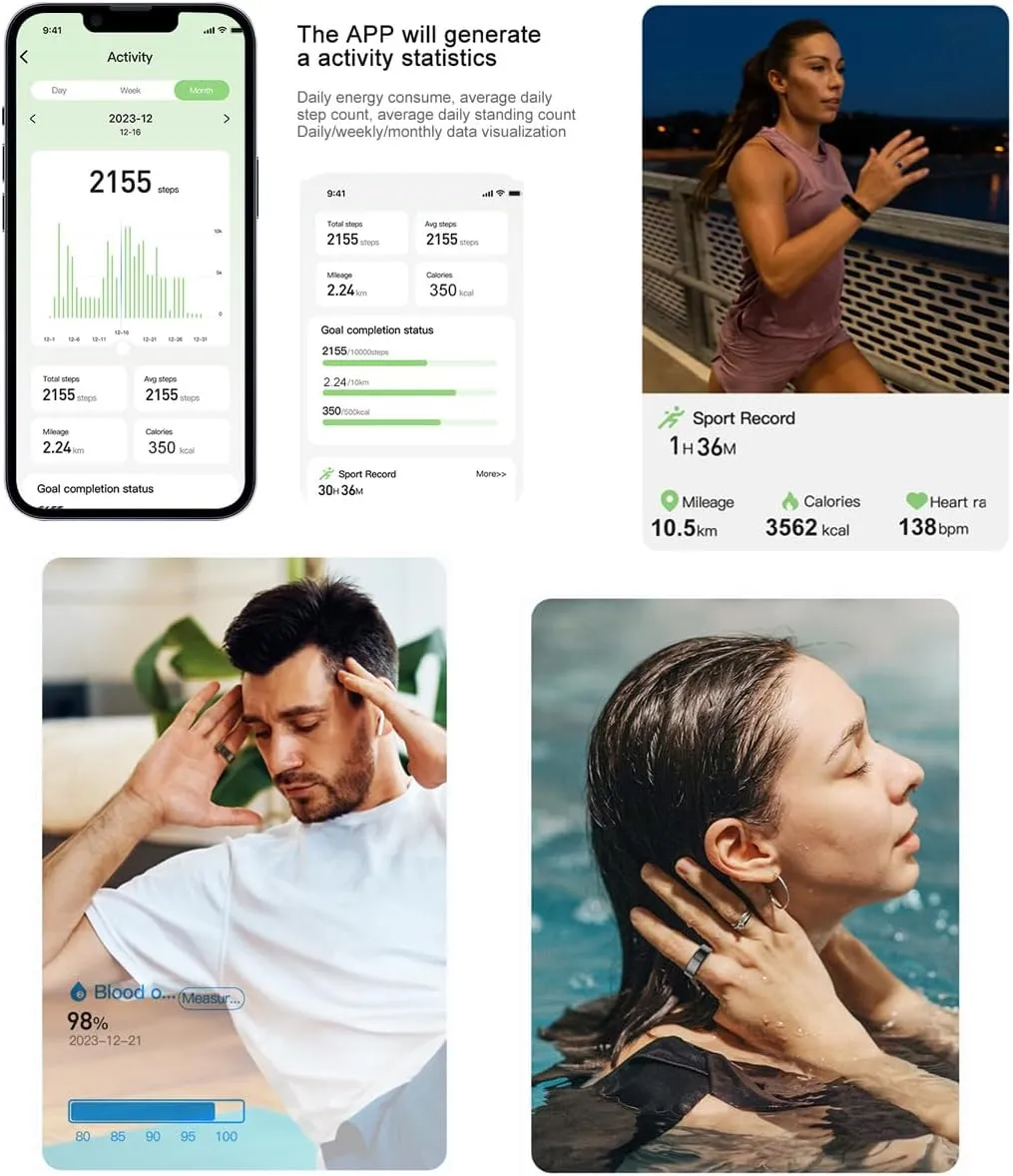 Smart Ring,Fitness Tracker Ring,Sleep Tracker Ring-Health Heart Rate, Oximetry, Sleep, Exercise Monitoring, Compatible with iOS and Android(Black, US-10) 7 Smart Ring,Fitness Tracker Ring,Sleep Tracker Ring-Health Heart Rate, Oximetry, Sleep, Exercise Monitoring, Compatible with iOS and Android(Black, US-10) - Image 7