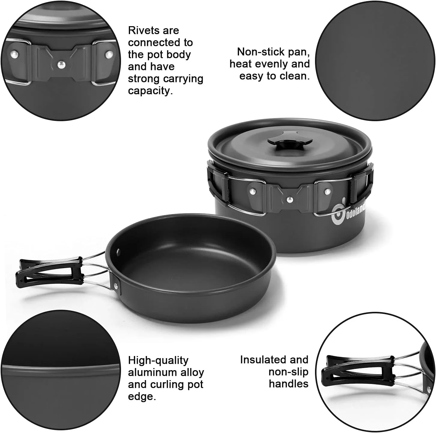 Odoland 15pcs Camping Cookware Mess Kit, Non-Stick Lightweight Pot Pan Kettle Set with Stainless Steel Cups Plates Forks Knives Spoons for Camping, Backpacking, Outdoor Cooking and Picnic 5 Odoland 15pcs Camping Cookware Mess Kit, Non-Stick Lightweight Pot Pan Kettle Set with Stainless Steel Cups Plates Forks Knives Spoons for Camping, Backpacking, Outdoor Cooking and Picnic - Image 5