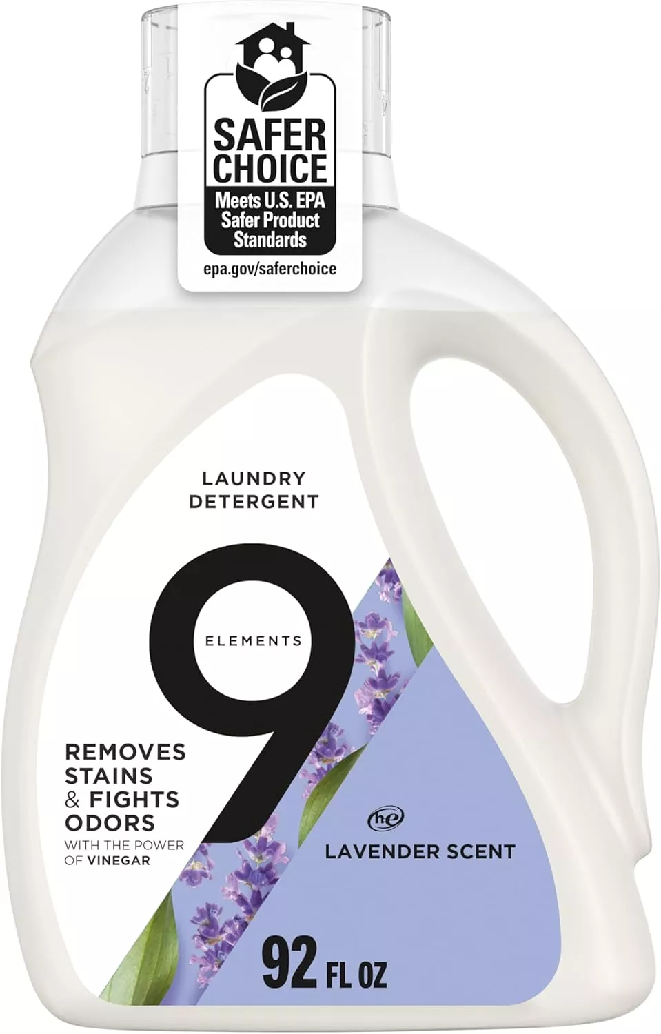 Home 50 9 Elements Natural Laundry Detergent Liquid Soap, Lavender Scent, Vinegar Powered, 92 Fl Oz, 1 Count, Liquid Laundry Detergent, Laundry Soap