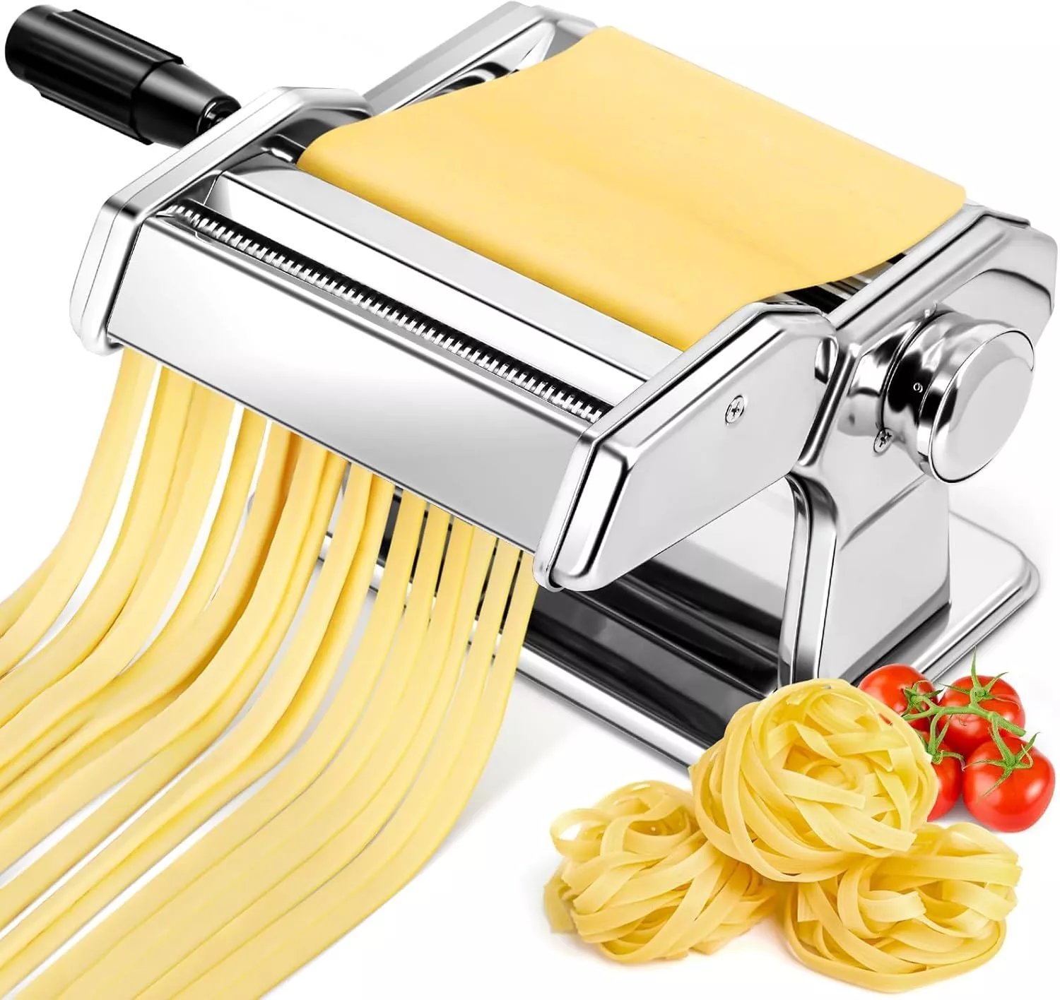Manual Pasta Maker Machine, Stainless Steel Pasta Roller and Cutter with 7 Adjustable Thickness Settings, Dual Width Noodle Maker for Pasta, Spaghetti, Fettuccine, Lasagna 1 Manual Pasta Maker Machine, Stainless Steel Pasta Roller and Cutter with 7 Adjustable Thickness Settings, Dual Width Noodle Maker for Pasta, Spaghetti, Fettuccine, Lasagna
