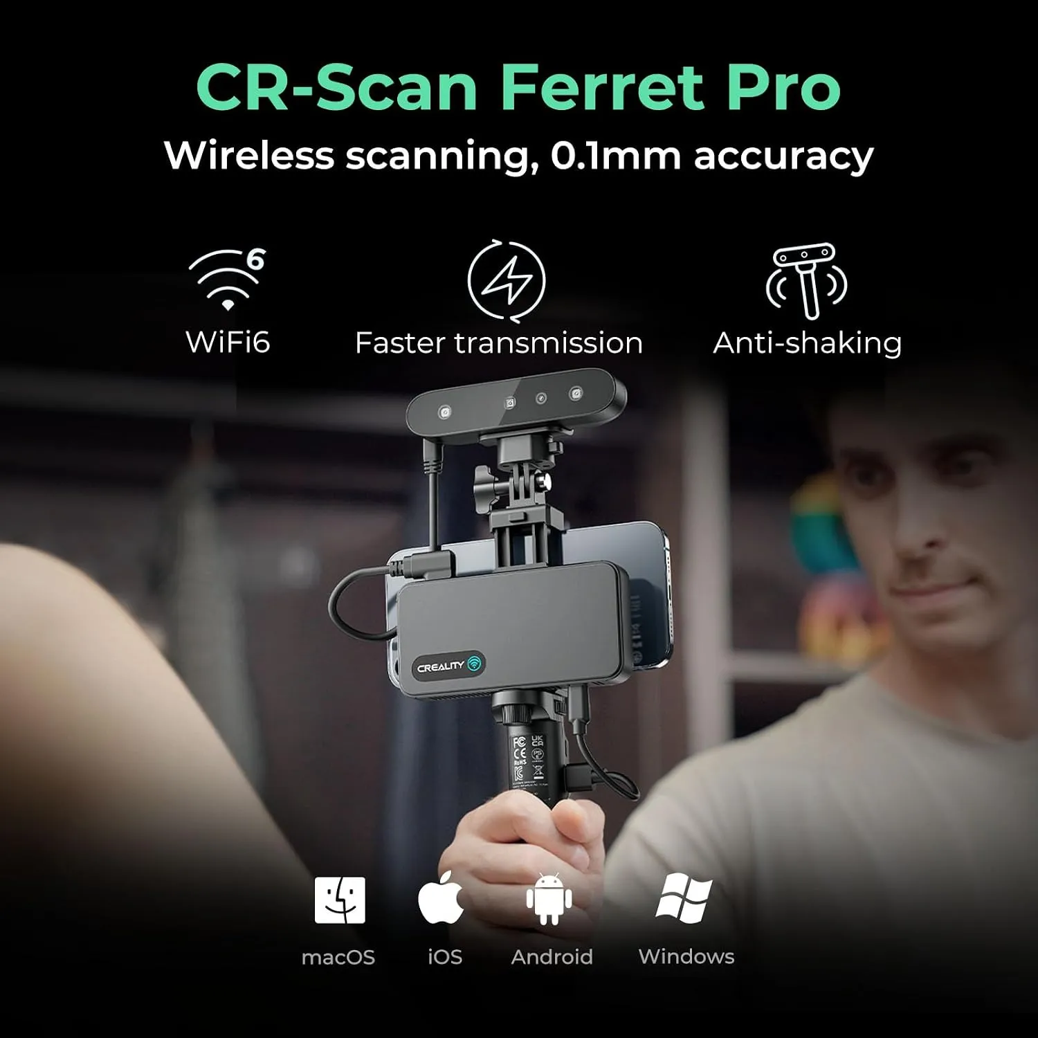 Creality 3D Scanner CR-Scan Ferret Pro for 3D Printing, Upgrade Handheld Scanner with Wireless Scanning Anti-Shake Tracking, Fast Full-Color Scan, 0.1mm Accuracy for iOS/Android Phone PC Win 10/11 2 Creality 3D Scanner CR-Scan Ferret Pro for 3D Printing, Upgrade Handheld Scanner with Wireless Scanning Anti-Shake Tracking, Fast Full-Color Scan, 0.1mm Accuracy for iOS/Android Phone PC Win 10/11 - Image 2