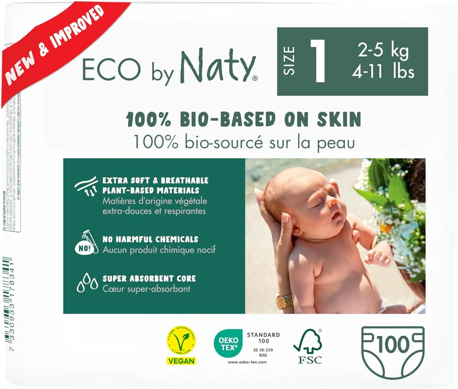 Home 54 Eco by Naty Eco-Friendly Baby Diapers Newborn - 100% Plant-Based Materials on Skin, Extra Soft, for Sensitive Skin & Super Absorbent (Size 1, 100 Count)