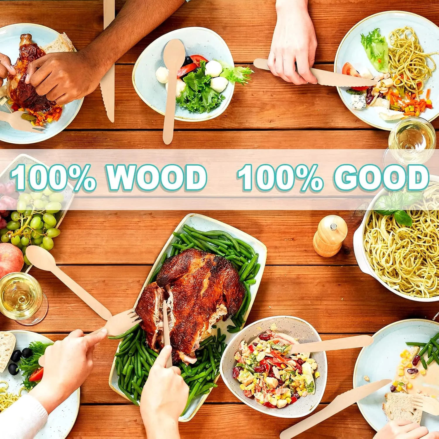 (150 Count) Disposable Wooden Cutlery Set - Alternative to Plastic, Eco Friendly, Biodegradable, Compostable Cutlery Set - 50 Wood Spoons, 50 Wooden Knives & 50 Wooden Forks Disposable Utensils Set 7 (150 Count) Disposable Wooden Cutlery Set - Alternative to Plastic, Eco Friendly, Biodegradable, Compostable Cutlery Set - 50 Wood Spoons, 50 Wooden Knives & 50 Wooden Forks Disposable Utensils Set - Image 7