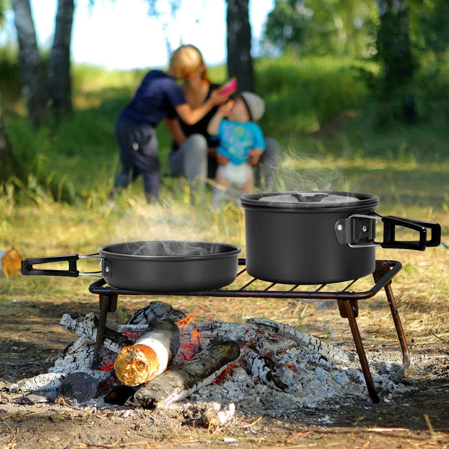 Odoland 15pcs Camping Cookware Mess Kit, Non-Stick Lightweight Pot Pan Kettle Set with Stainless Steel Cups Plates Forks Knives Spoons for Camping, Backpacking, Outdoor Cooking and Picnic 7 Odoland 15pcs Camping Cookware Mess Kit, Non-Stick Lightweight Pot Pan Kettle Set with Stainless Steel Cups Plates Forks Knives Spoons for Camping, Backpacking, Outdoor Cooking and Picnic - Image 7