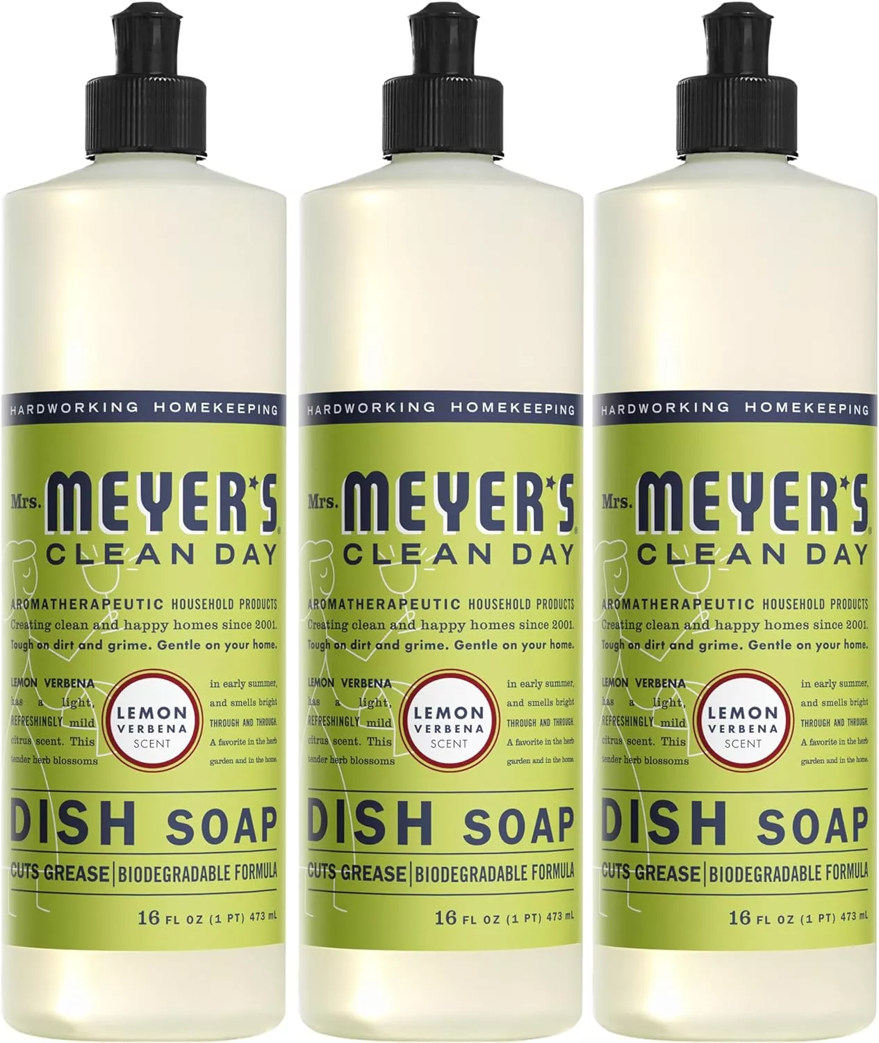 Home 50 MRS. MEYER'S CLEAN DAY Liquid Dish Soap, Biodegradable Formula, Lemon Verbena, 16 fl. oz - Pack of 3