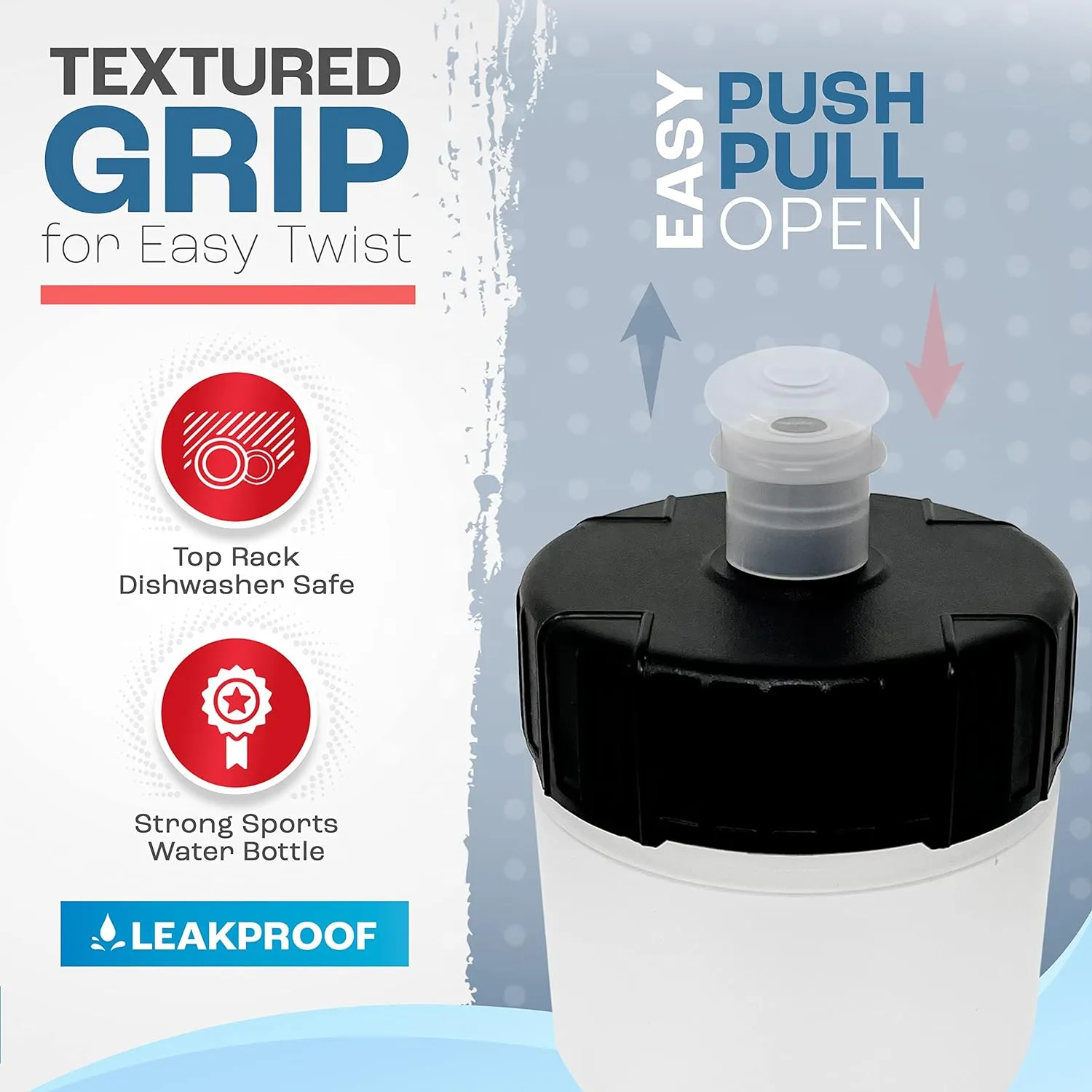 50 Strong Bulk Water Bottles | 24 Pack Sports Bottle | 22 oz. BPA-Free Easy Open with Pull Top Cap | Made in USA | Reusable Plastic Water Bottles for Adults & Kids | Top Rack Dishwasher Safe 3 50 Strong Bulk Water Bottles | 24 Pack Sports Bottle | 22 oz. BPA-Free Easy Open with Pull Top Cap | Made in USA | Reusable Plastic Water Bottles for Adults & Kids | Top Rack Dishwasher Safe - Image 3