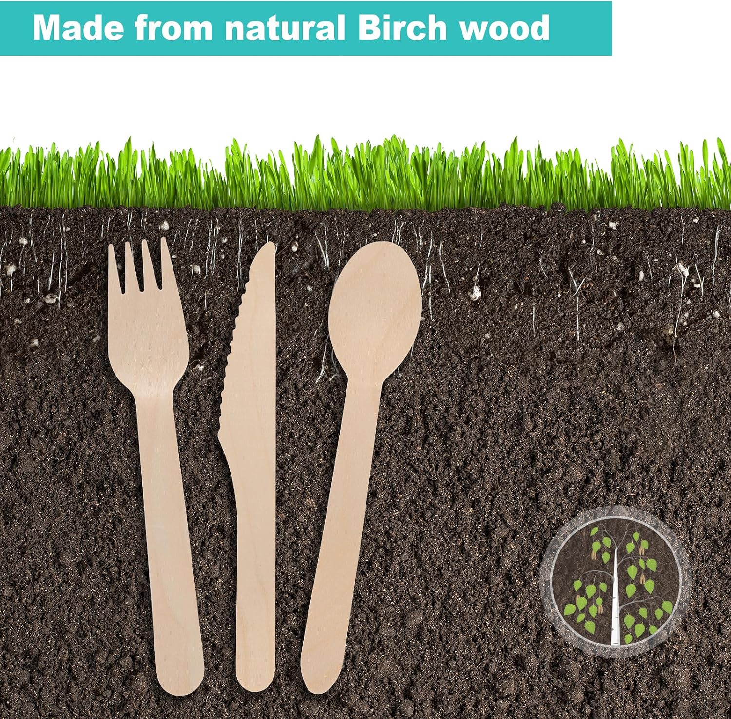 (150 Count) Disposable Wooden Cutlery Set - Alternative to Plastic, Eco Friendly, Biodegradable, Compostable Cutlery Set - 50 Wood Spoons, 50 Wooden Knives & 50 Wooden Forks Disposable Utensils Set 3 (150 Count) Disposable Wooden Cutlery Set - Alternative to Plastic, Eco Friendly, Biodegradable, Compostable Cutlery Set - 50 Wood Spoons, 50 Wooden Knives & 50 Wooden Forks Disposable Utensils Set - Image 3