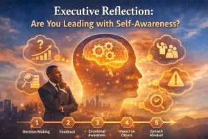 Executive reflection on self-awareness in leadership, highlighting decision-making, feedback, and emotional awareness.