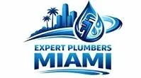 an image of plumbing tools, and a water droplet alongside the Miami skyline and the text "Expert Plumbers Miami" combined within a logo representing the reliable plumbing services from Expert Plumbers Miami across metro Miami FL areas