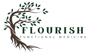 Flourish Functional Medicine logo: A vibrant tree with deep roots and green leaves.