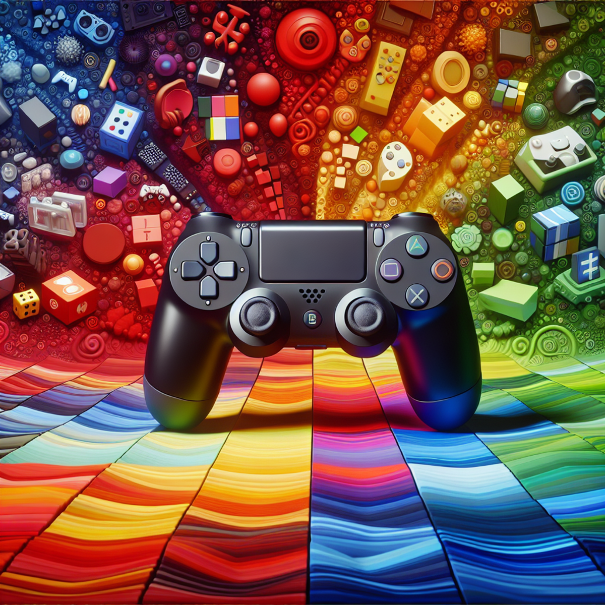 indie game design mistakes: :A game controller against a vibrant, multi-colored backdrop.
