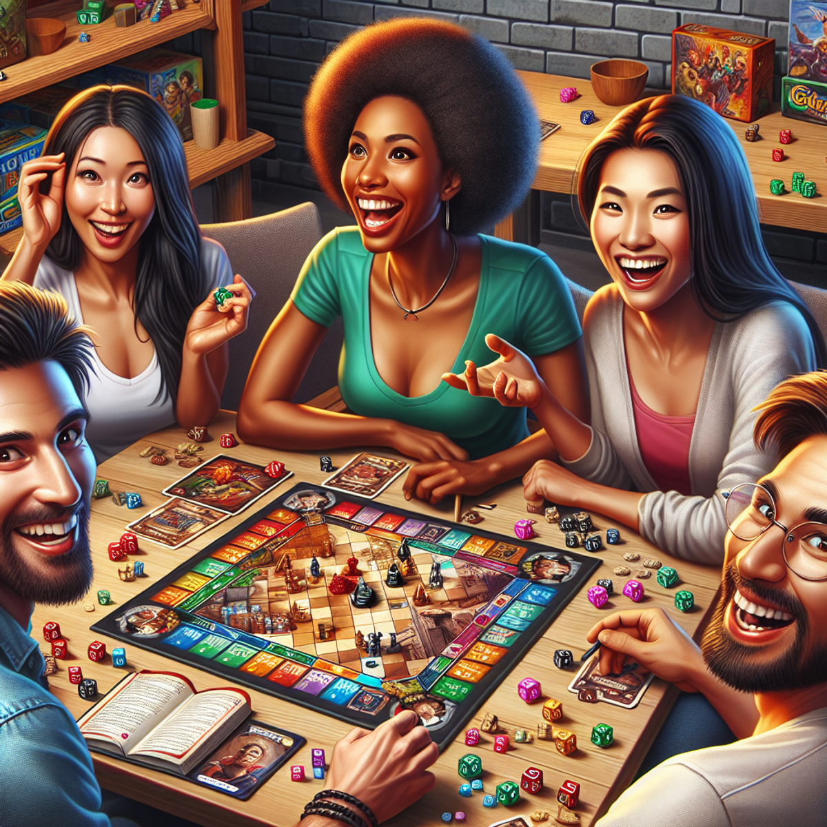 indie game design mistakes: : A group of friends playing a board game together, laughing and having fun.