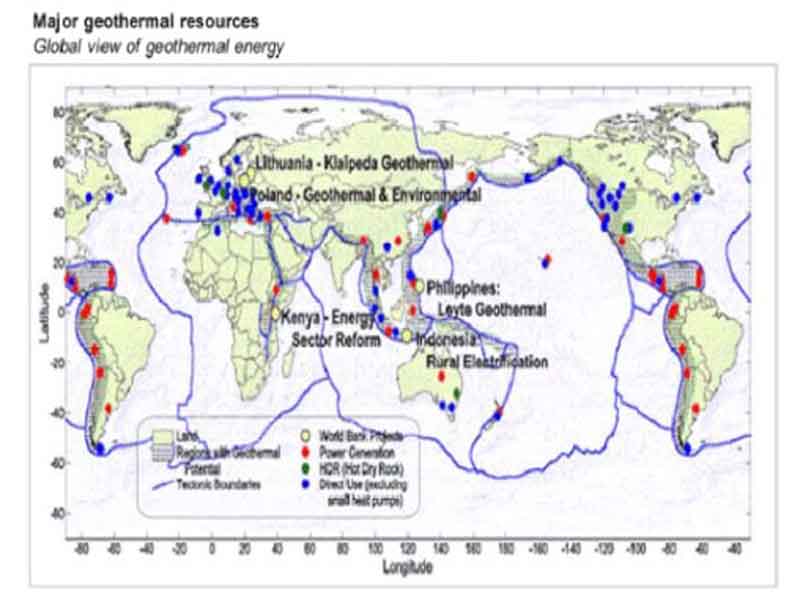 The major geothermal energy location around the world