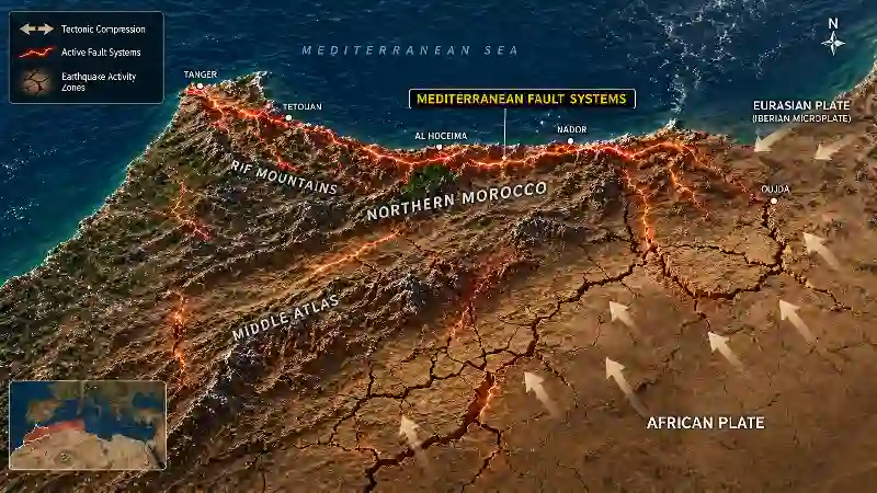 Northern Morocco Mediterranean fault systems