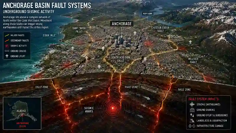 Anchorage basin fault systems
