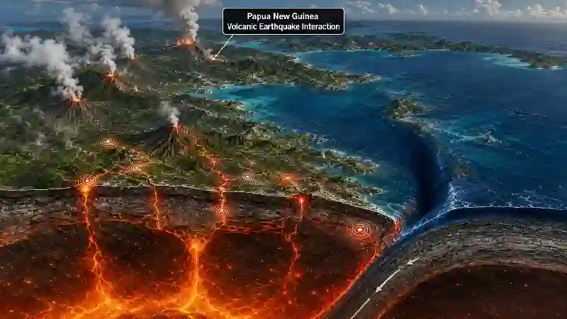Papua New Guinea volcanic earthquake interaction,