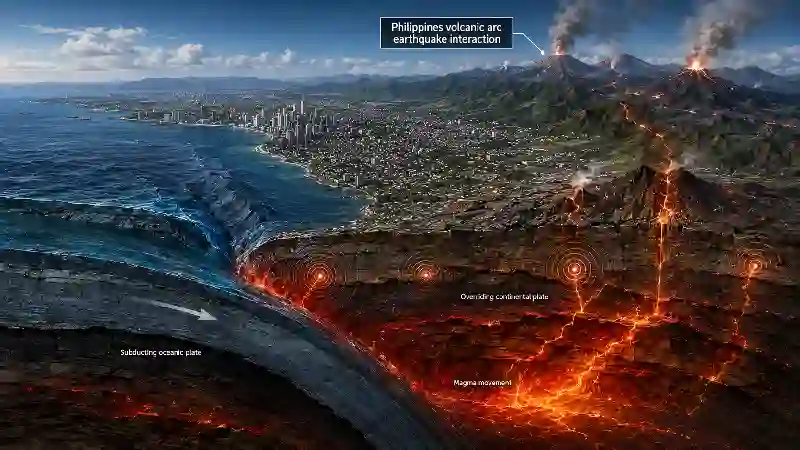Philippines volcanic arc earthquake interaction