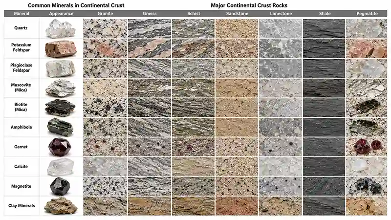 Major Minerals in Continental Crust