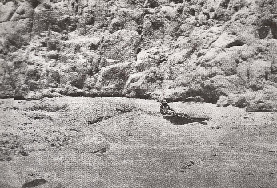 Bus Hatch 1934 man running raft through rapid in grand canyon in 1030s
