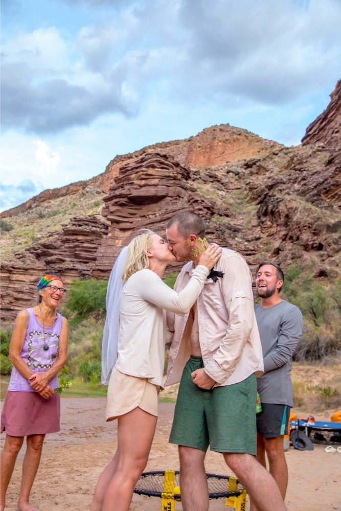 Celebrate with Hatch River Expeditions couple have wedding in Grand Canyon with friends
