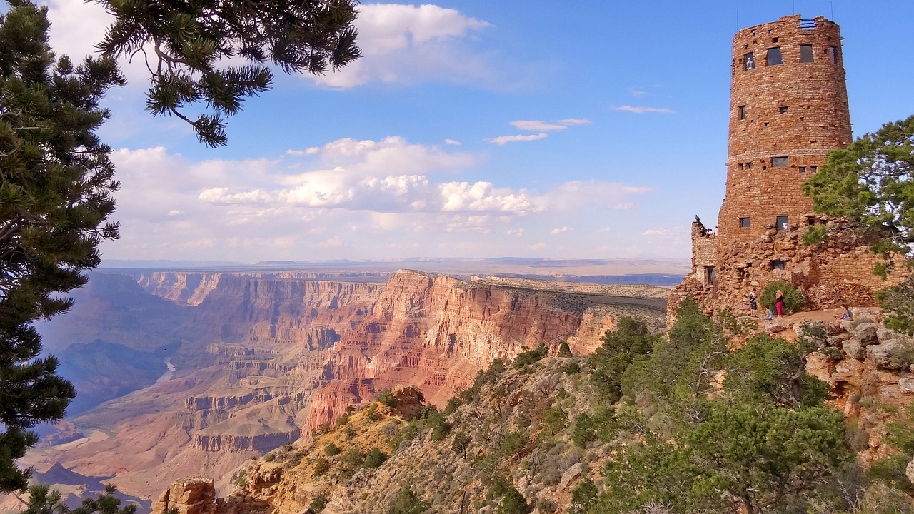 The Native American Tribes Associated with Grand Canyon 3 Vista view of the Desert View Watchtower at Grand Canyon looking down into the canyon where you can see the Colorado River