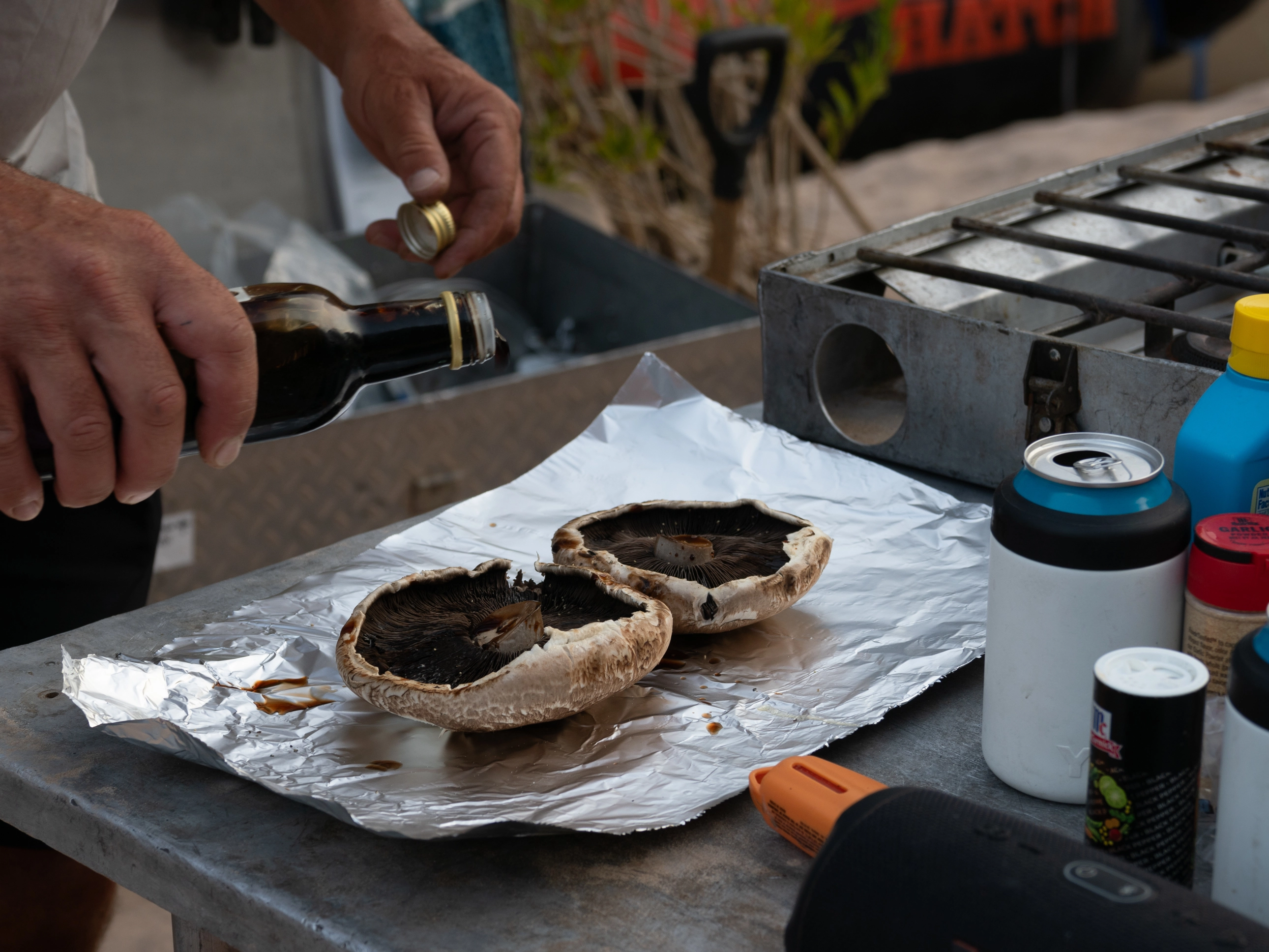 Eating on the River – Hatch Meals and How They Work 5 Portobello mushrooms provided as an alternative to meat at a Hatch meal. Photo credit: Amy Horn.