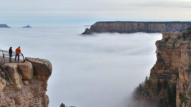 5 Reasons to Visit Grand Canyon This Winter 3 Photo of a cloud inversion event viewed from the Grand Canyon South Rim where the clouds settle below the rim of the canyon
