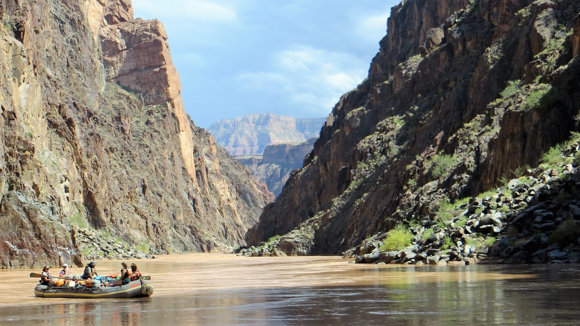 Granite Gorge – photo credit Bill Morely Photo of a Hatch raft on the river in Granite Gorge in Grand Canyon. Photo credit: Bill Morely.