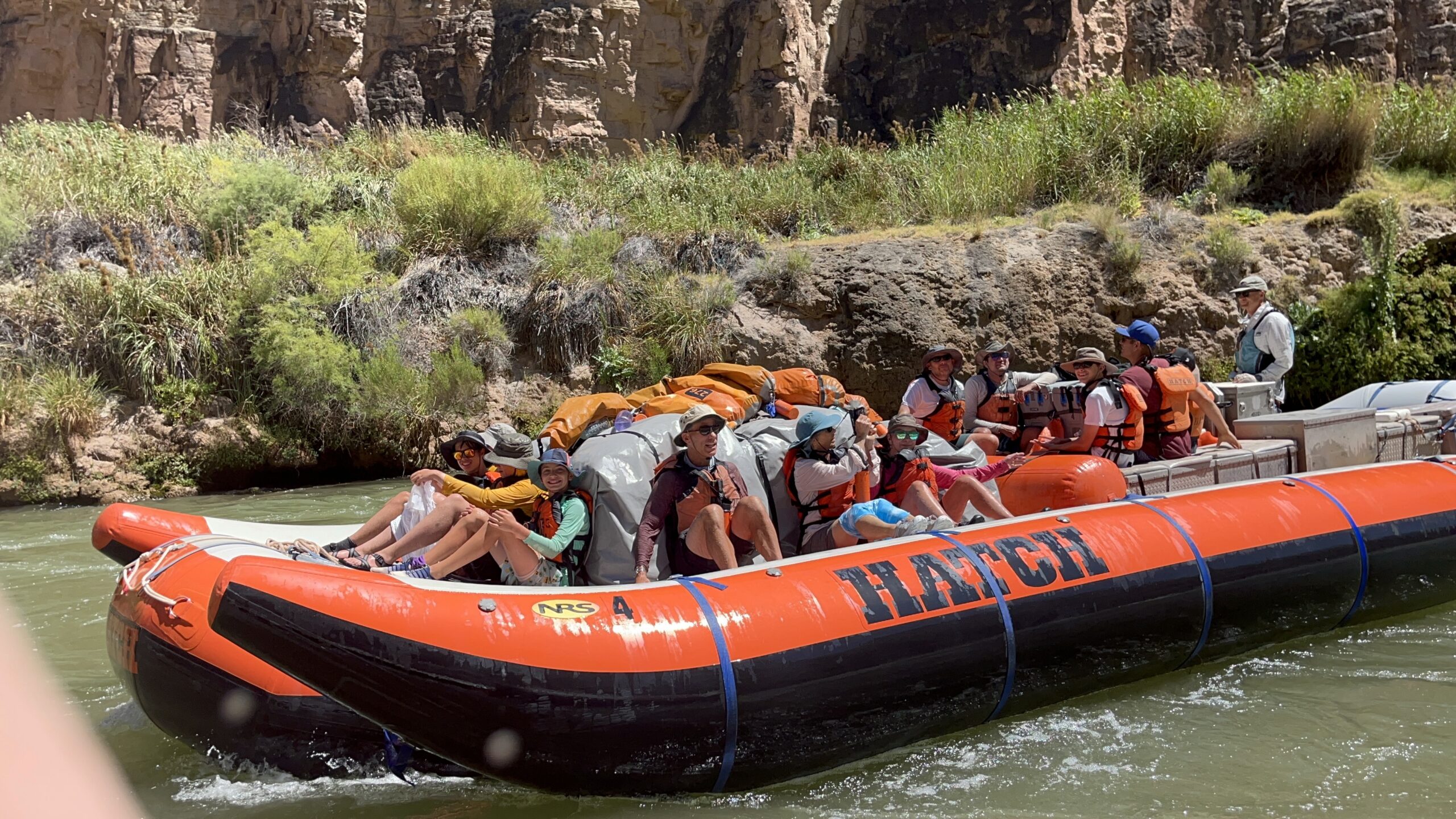 IMG_9121 Hatch guests enjoying the variety of seating options available on a 7 Day Full Canyon Motorized rafting trip. Photo credit: Andy Hawk.