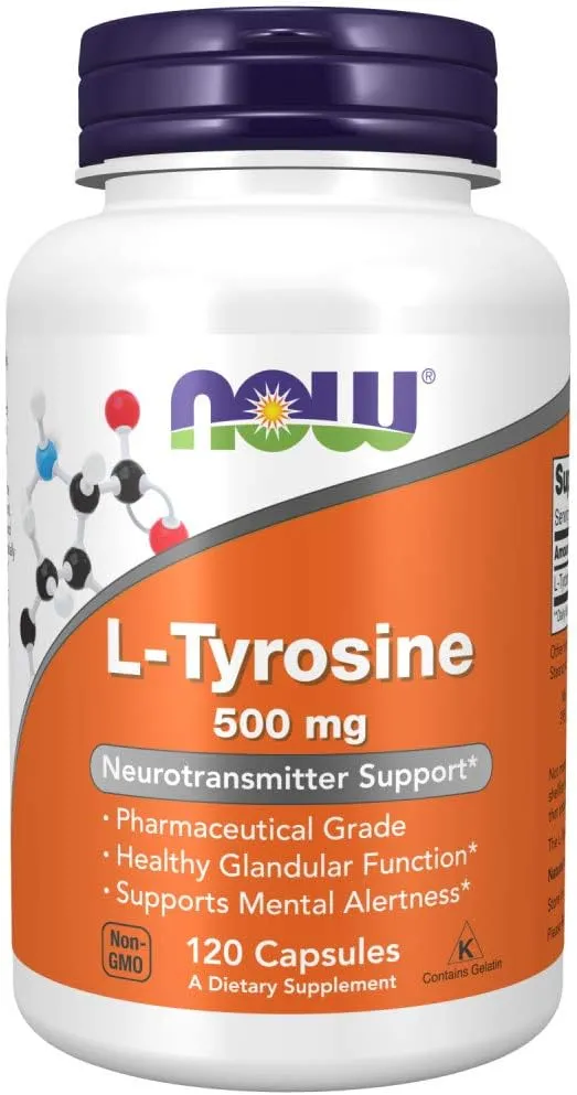 NOW Supplements, L-Tyrosine 500 mg, Supports Mental Alertness*, Neurotransmitter Support*, 120 Capsules NOW Supplements, L-Tyrosine 500 mg, Supports Mental Alertness*, Neurotransmitter Support*, 120 Capsules