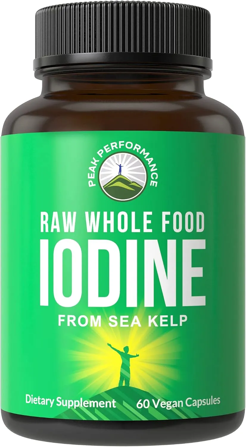 Raw Whole Food Iodine Supplement from Kelp (Ascophyllum Nodosum) by Peak Performance. Thyroid Support Supplement Potassium Iodide Tablets. Metabolism, Energy, and Immune Booster. 60 Vegan Capsules Raw Whole Food Iodine Supplement from Kelp (Ascophyllum Nodosum) by Peak Performance. Thyroid Support Supplement Potassium Iodide Tablets. Metabolism, Energy, and Immune Booster. 60 Vegan Capsules