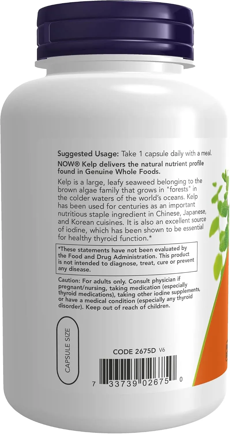 NOW Supplements, Kelp 325 mcg of Natural Iodine, Supports Healthy Thyroid Function*, Super Green, 250 Veg Capsules NOW Supplements, Kelp 325 mcg of Natural Iodine, Supports Healthy Thyroid Function*, Super Green, 250 Veg Capsules