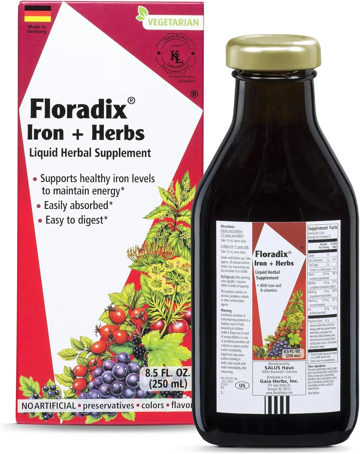 Floradix, Iron Herbs Vegetarian Liquid Supplement, Energy Support for Women and Men, Easily Absorbed, Non-GMO, Vegetarian, Kosher, Lactose-Free, Unflavored, 8.5 Floradix, Iron Herbs Vegetarian Liquid Supplement, Energy Support for Women and Men, Easily Absorbed, Non-GMO, Vegetarian, Kosher, Lactose-Free, Unflavored, 8.5