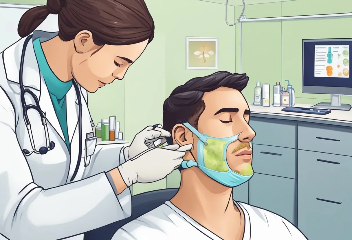 A doctor administers allergy and asthma tests using skin pricks and breathing tests in a clinical setting